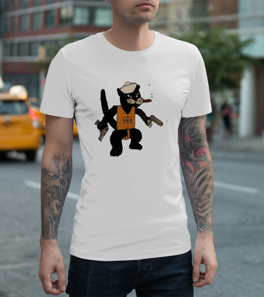 Dylan Cease's Cat Patrol Squadron VPB-71 Vintage Cartoon Panther with Guns and Cigar T-Shirt