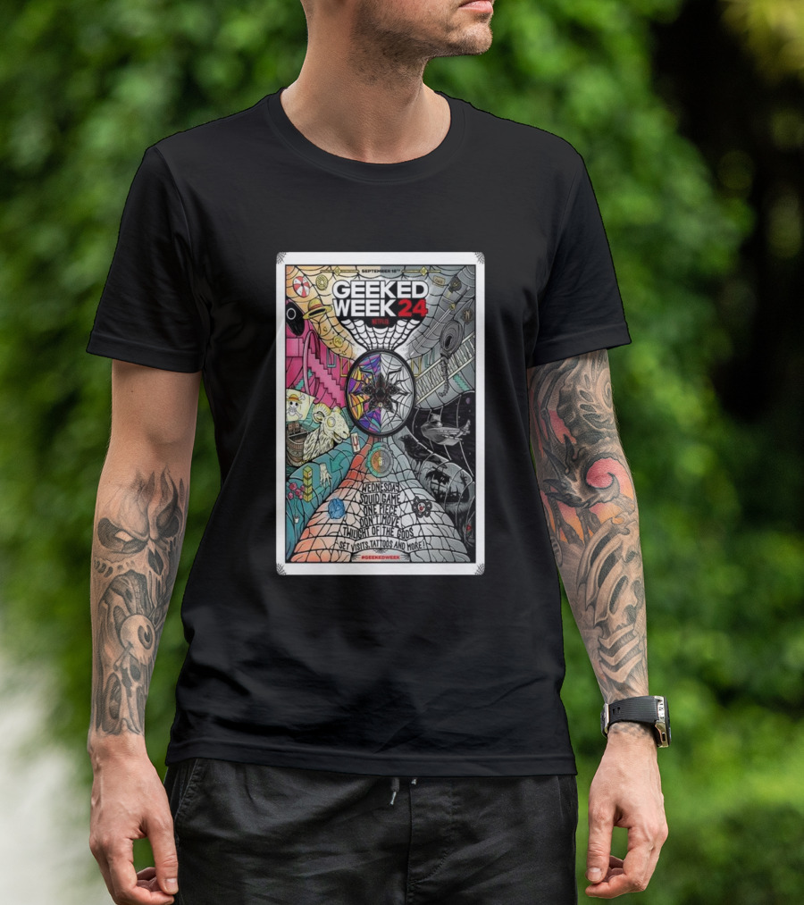 Geeked Week 24 Netflix September 18 2024 Wednesday Squid Game One Piece Stranger Things Masters Of The Universe Tomb Raider Zack Snyder's Space Opera Illuminated T-Shirt