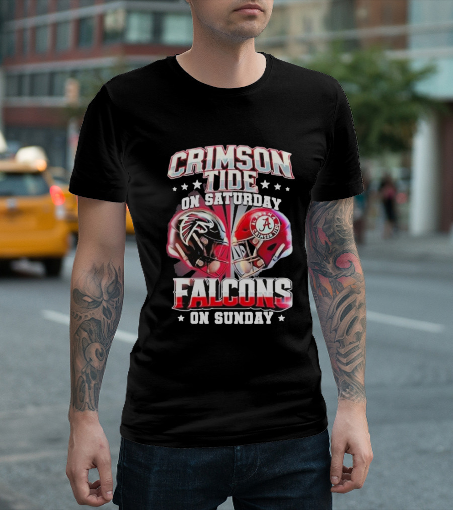 Crimson Tide On Saturday Falcons On Sunday Football Helmets T-Shirt