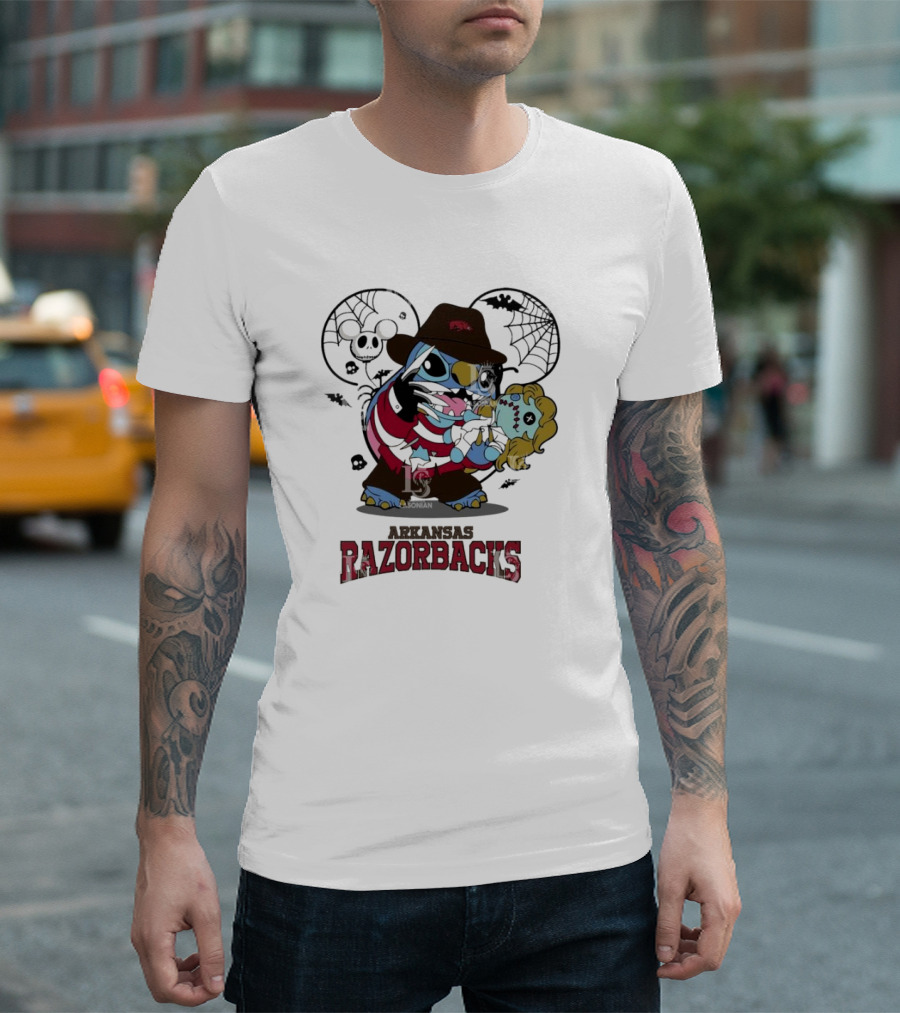 Arkansas Razorbacks Stitch Freddy Krueger Halloween Razorback's Spider Webs T-Shirt