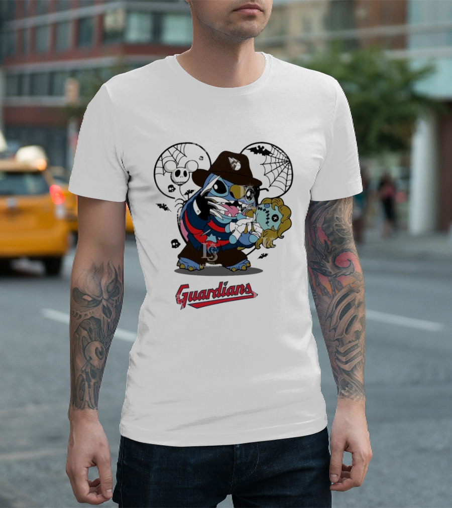 Cleveland Guardians Stitch Freddy Krueger Halloween Guardians Logo Webs T-Shirt