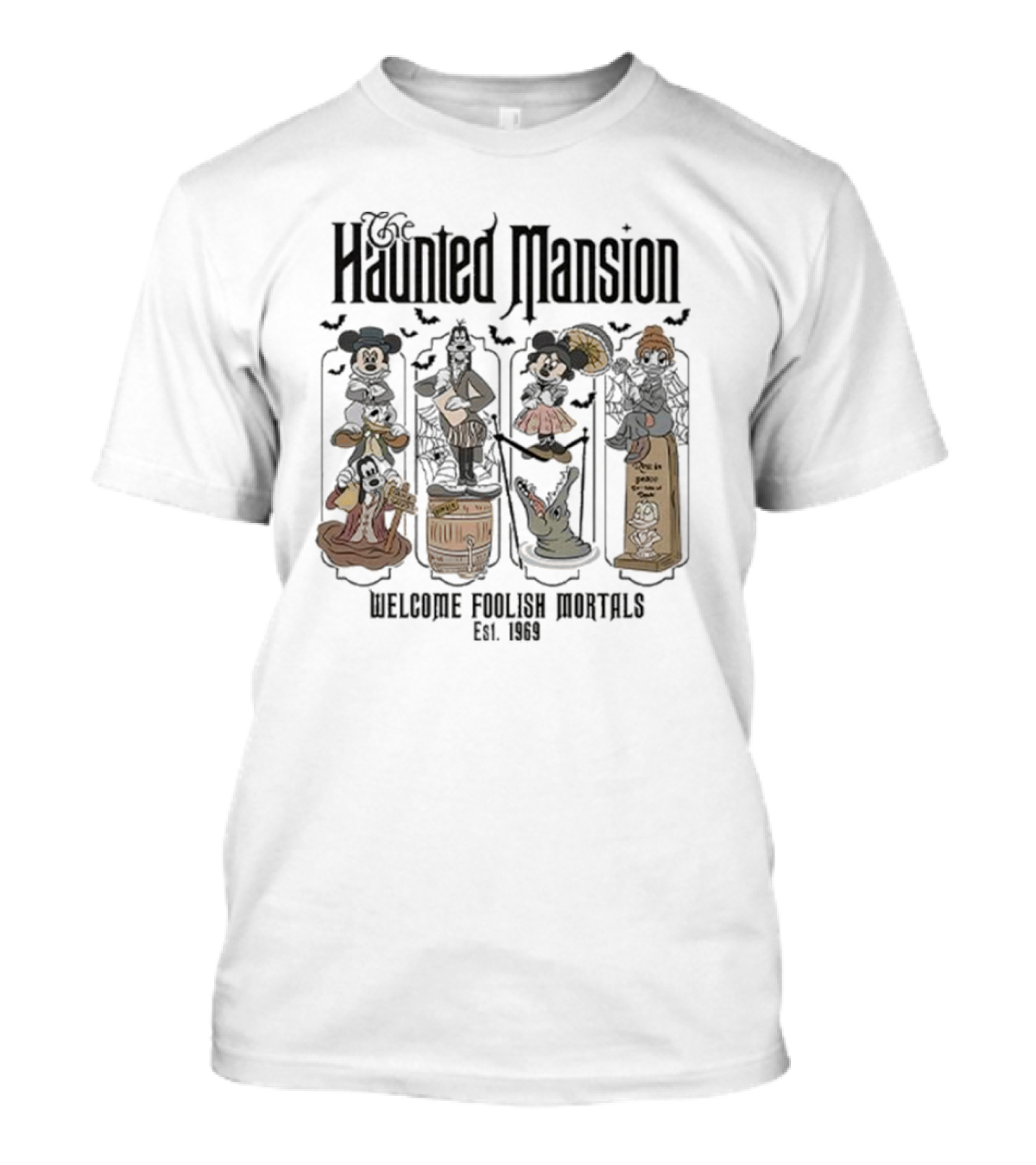 The Haunted Mansion Welcome Foolish Mortals Mickey Halloween Est. 1969 T-Shirt