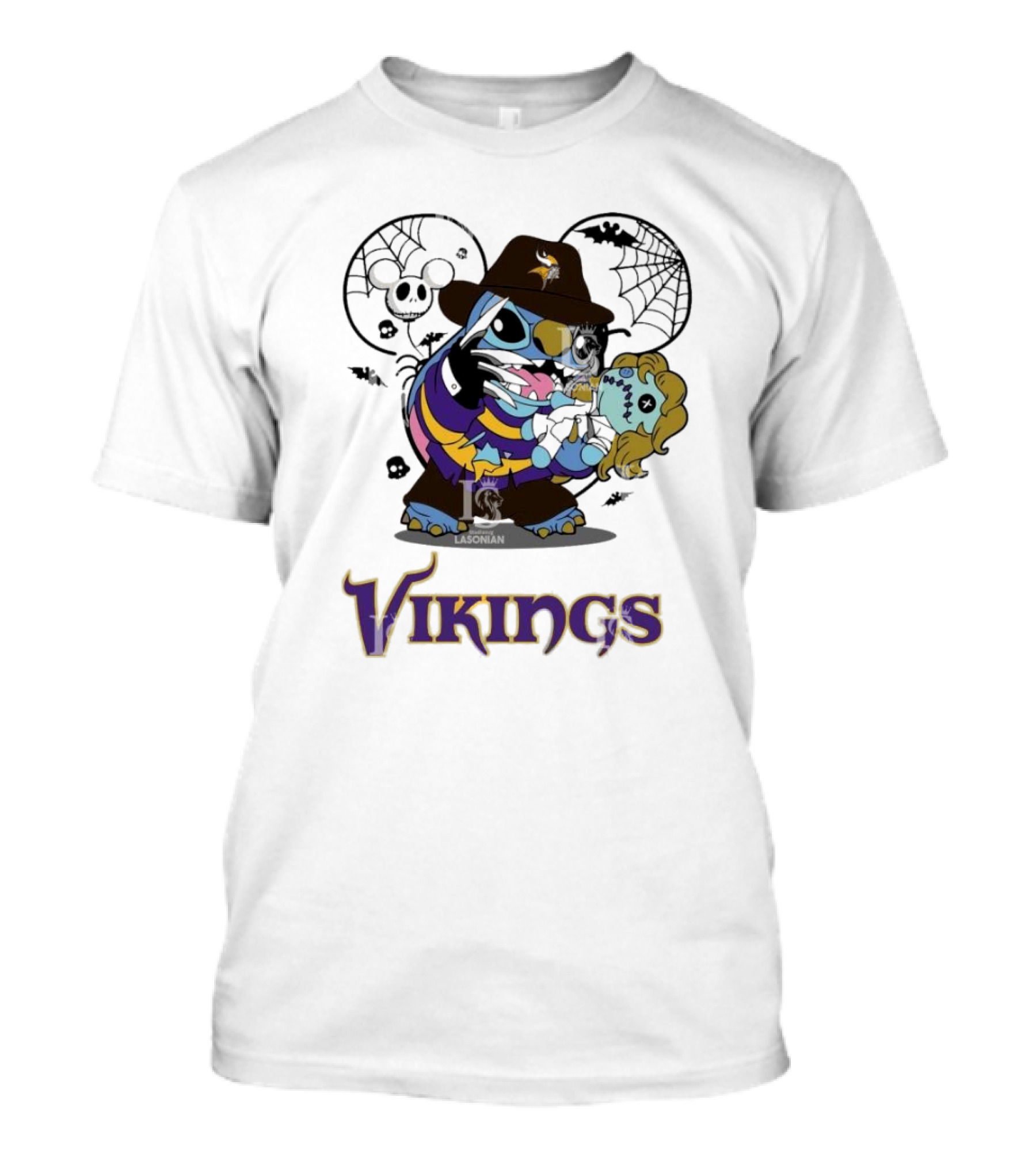 Vikings Stitch Freddy Krueger Halloween Mashup With Webs And Zombie Elements T-Shirt
