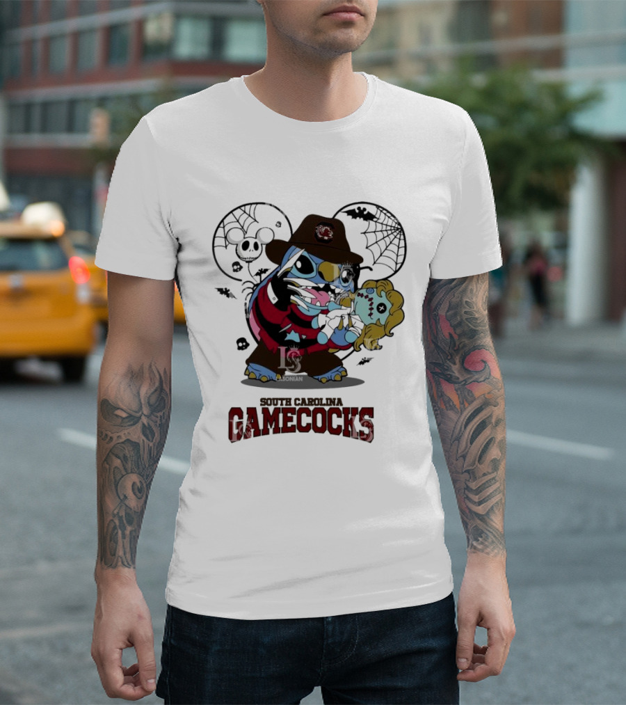 South Carolina Gamecocks Stitch Freddy Krueger Halloween Black Widow Mickey Mouse Spooky Mashup T-Shirt