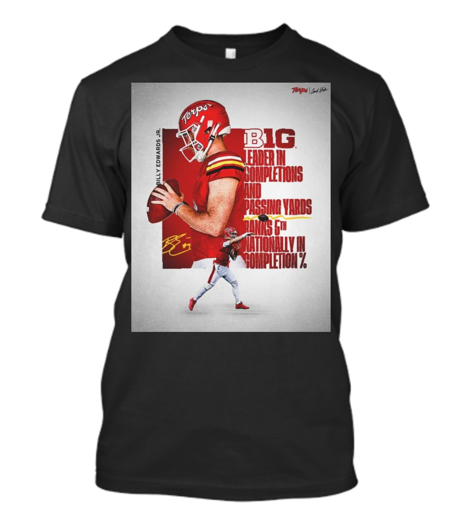 Billy Edwards Jr. Maryland Terrapins B1G Leader In Completions And Passing Yards Ranks 6th Nationally In Completion Percentage T-Shirt