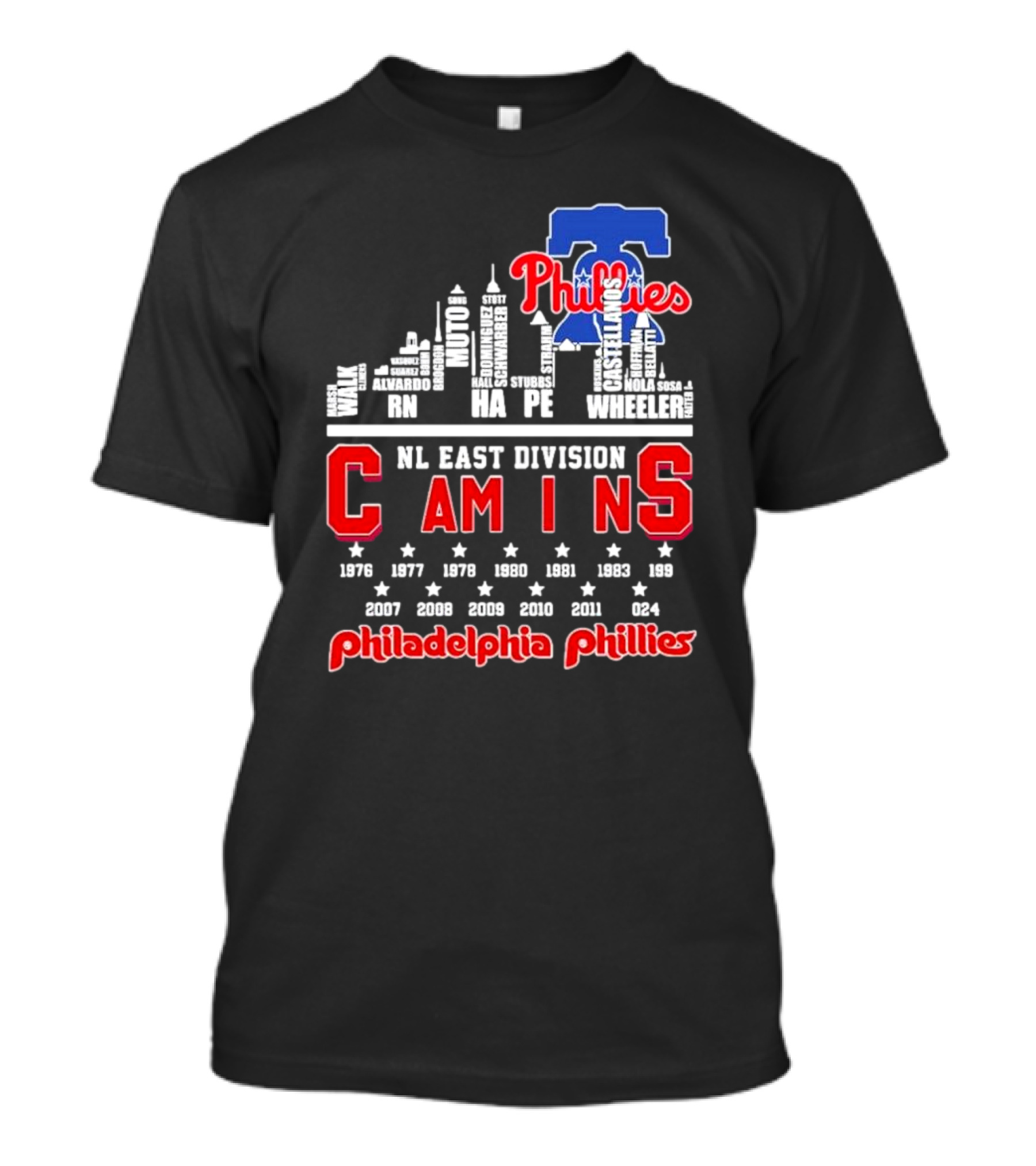 Philadelphia Phillies Skyline Names 2024 NL East Division Champions T-Shirt