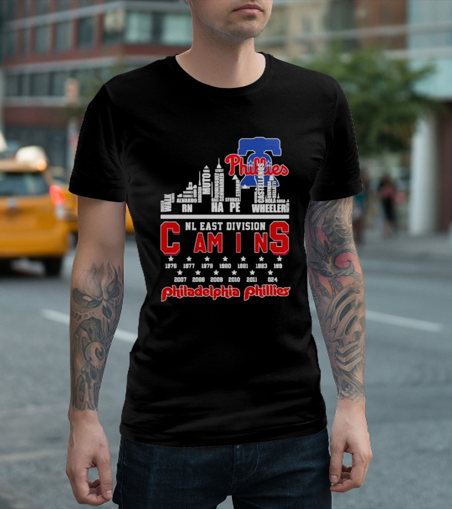 Philadelphia Phillies Skyline Names 2024 NL East Division Champions T-Shirt