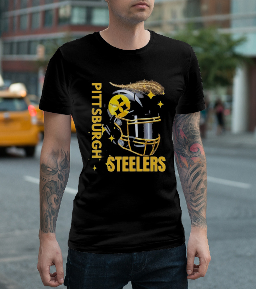 Pittsburgh Steelers Glitter Helmet Football Team T-Shirt
