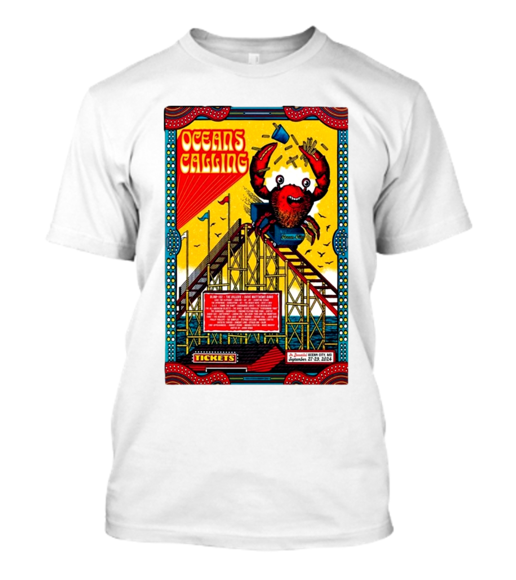 Oceans Calling Festival 2024 Roller Coaster Crab Ocean City MD September 27-29 Tickets T-Shirt