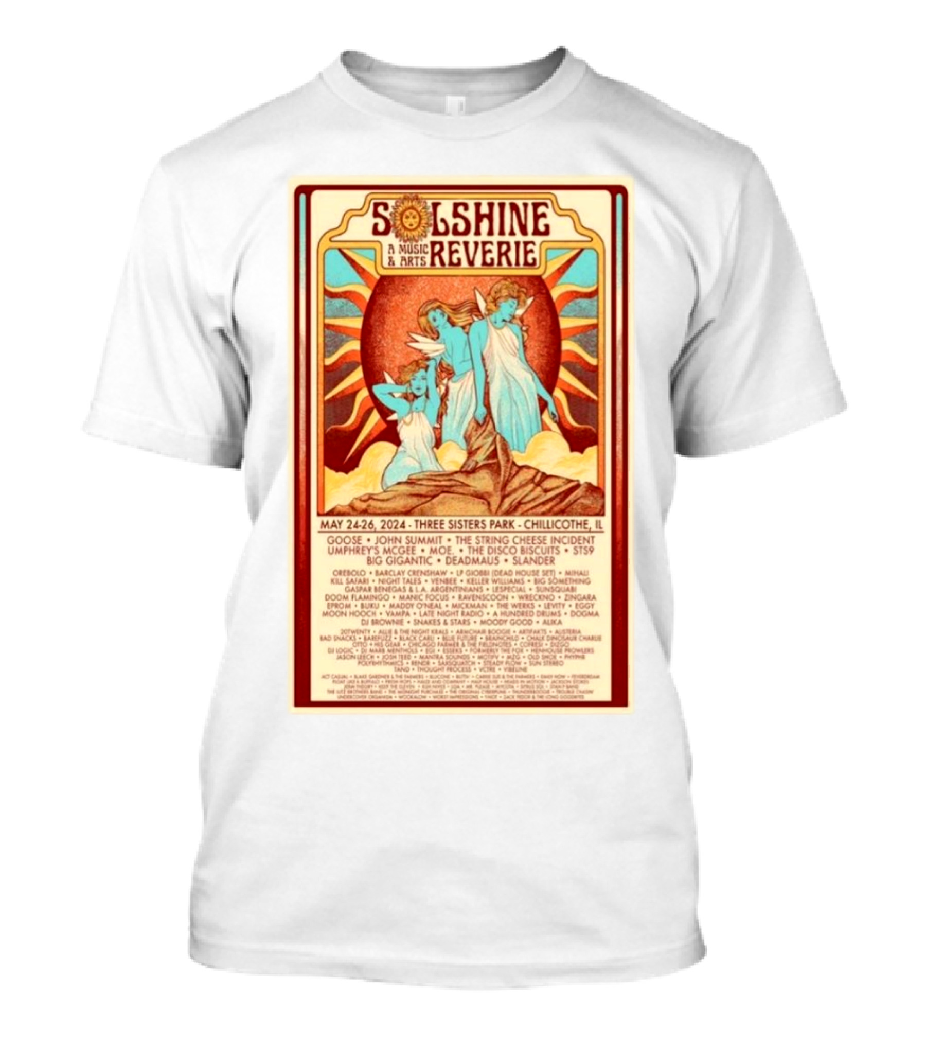 Solshine A Music And Arts Reverie 2024 May 24-26 Three Sisters Park Chillicothe IL Goose The String Cheese Incident Umphrey's McGee Moe Disco Biscuits Big Gigantic Deadmau5 Lineup T-Shirt