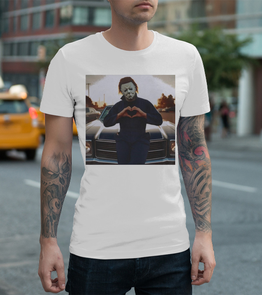 Michael Myers Heart Gesture Over Classic Car T-Shirt