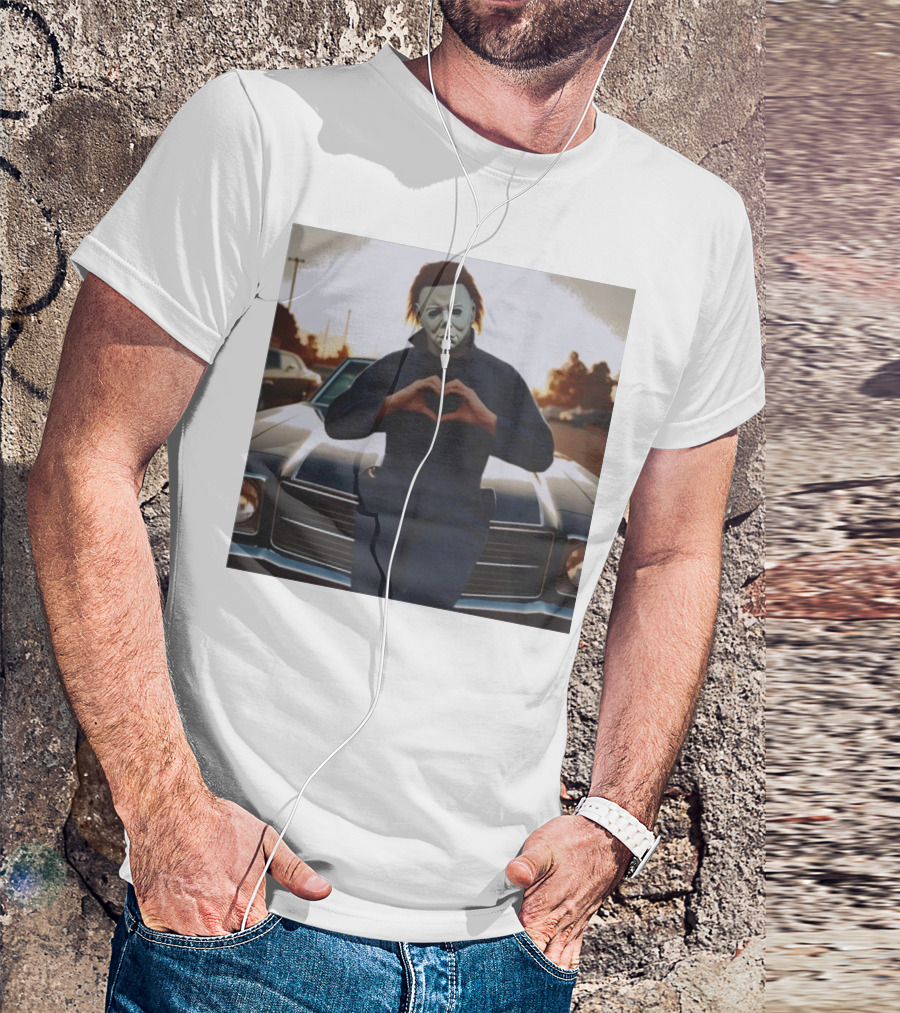 Michael Myers Heart Gesture Over Classic Car T-Shirt