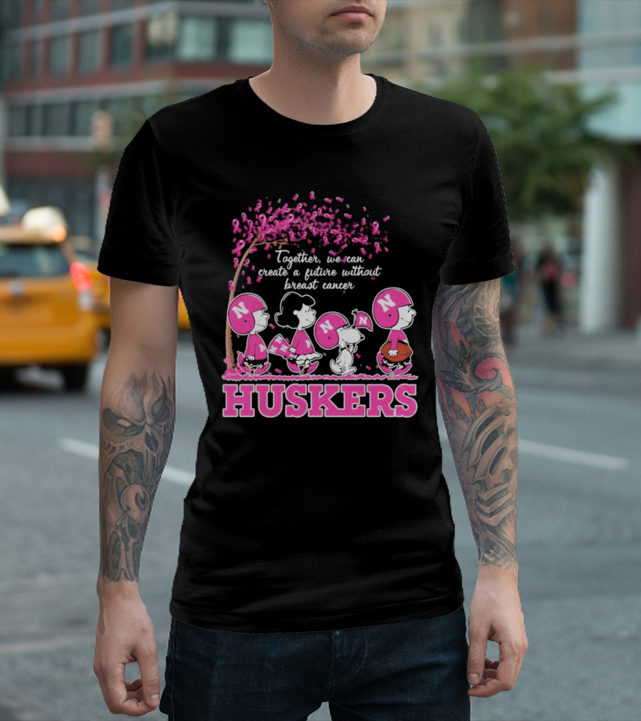 Together We Can Create A Future Without Breast Cancer Snoopy Huskers Peanuts Pink Ribbon Awareness T-Shirt