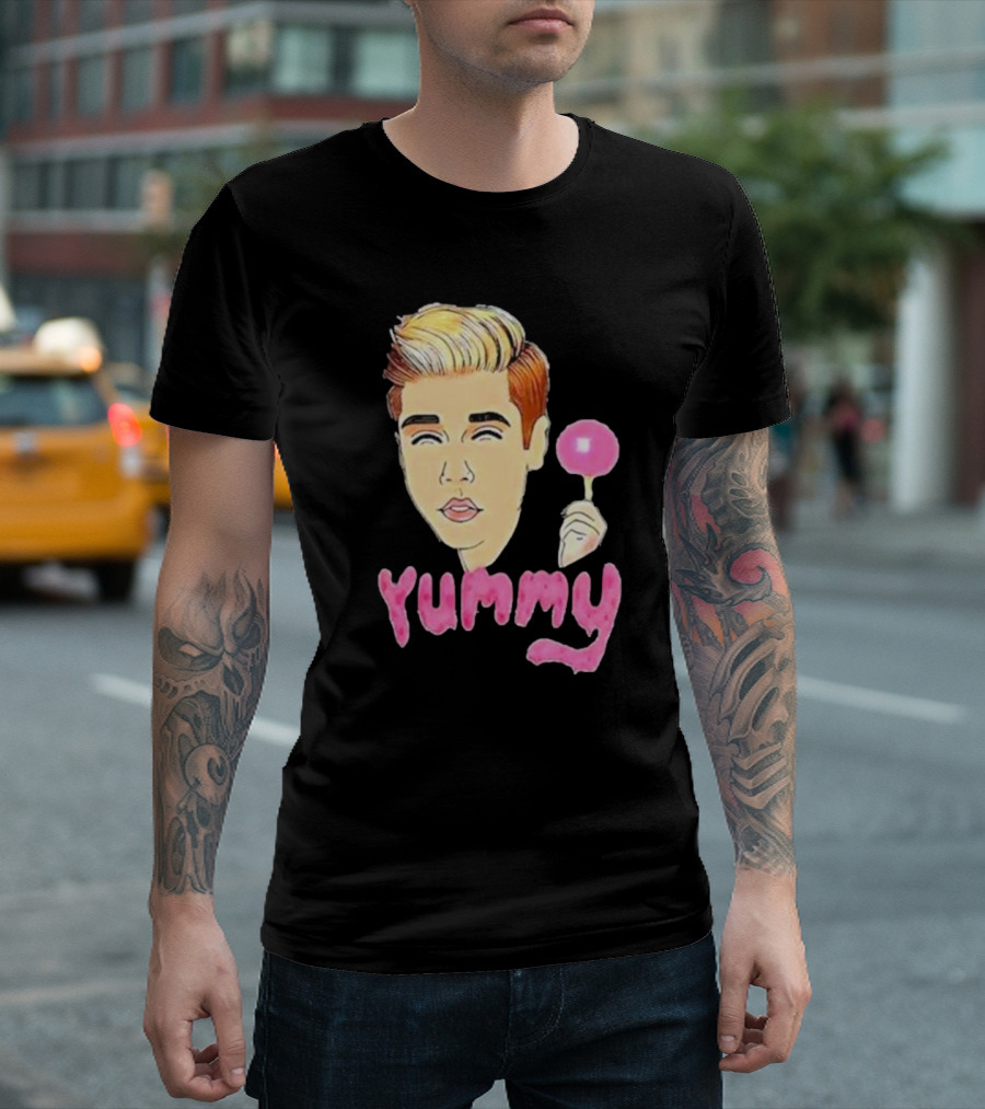 Yummy Justin Bieber Cartoon Face Lollipop T-Shirt