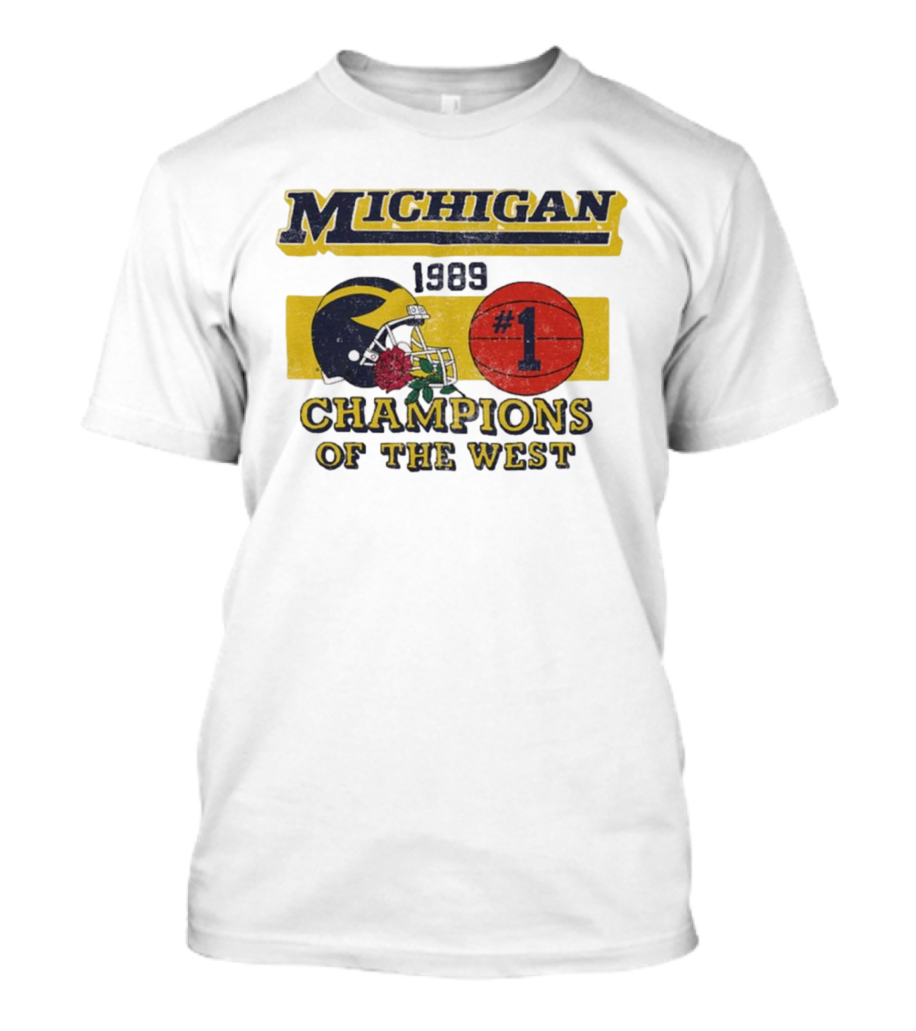 Michigan Wolverines 1989 Champions Of The West #1 Vintage Football And Basketball T-Shirt