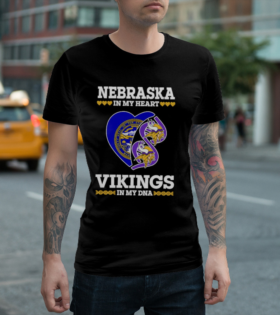 Nebraska In My Heart Vikings In My DNA State Seal Vikings T-Shirt