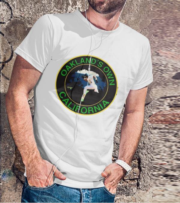 Oakland’s Own California Baseball Player Icon In Green And Yellow Circle T-Shirt