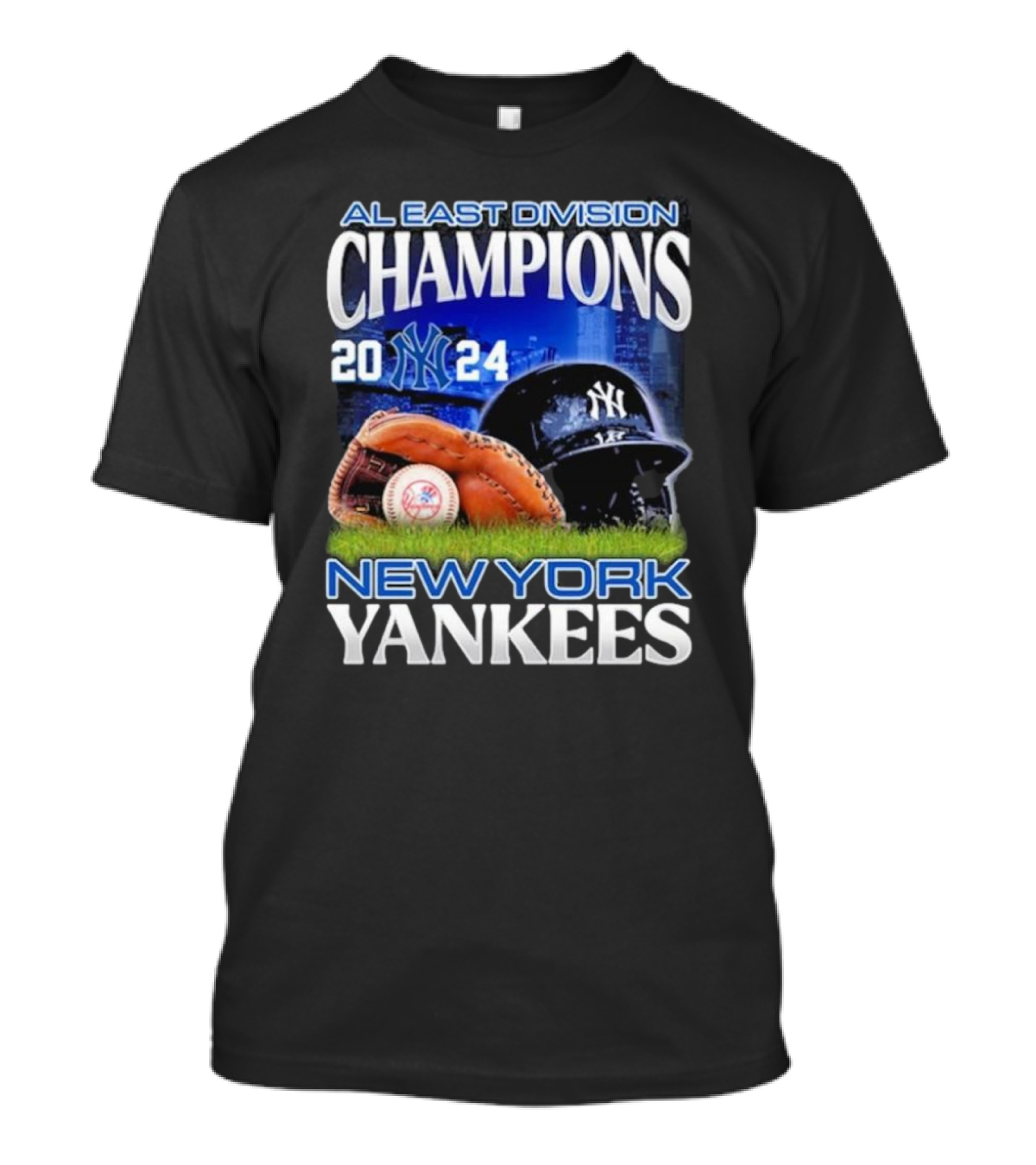 AL East Division Champions 2024 New York Yankees Yankees Helmet Baseball Glove Ball T-Shirt