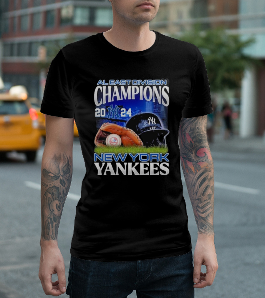 AL East Division Champions 2024 New York Yankees Yankees Helmet Baseball Glove Ball T-Shirt