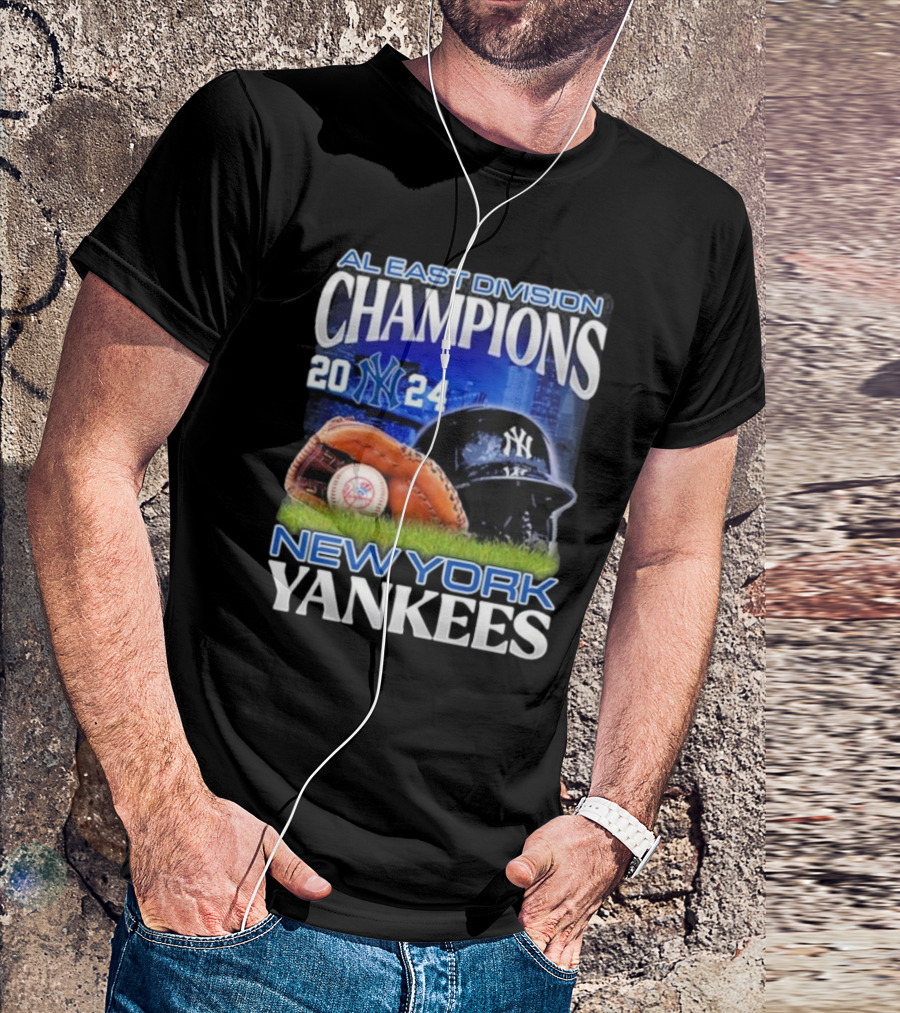 AL East Division Champions 2024 New York Yankees Yankees Helmet Baseball Glove Ball T-Shirt