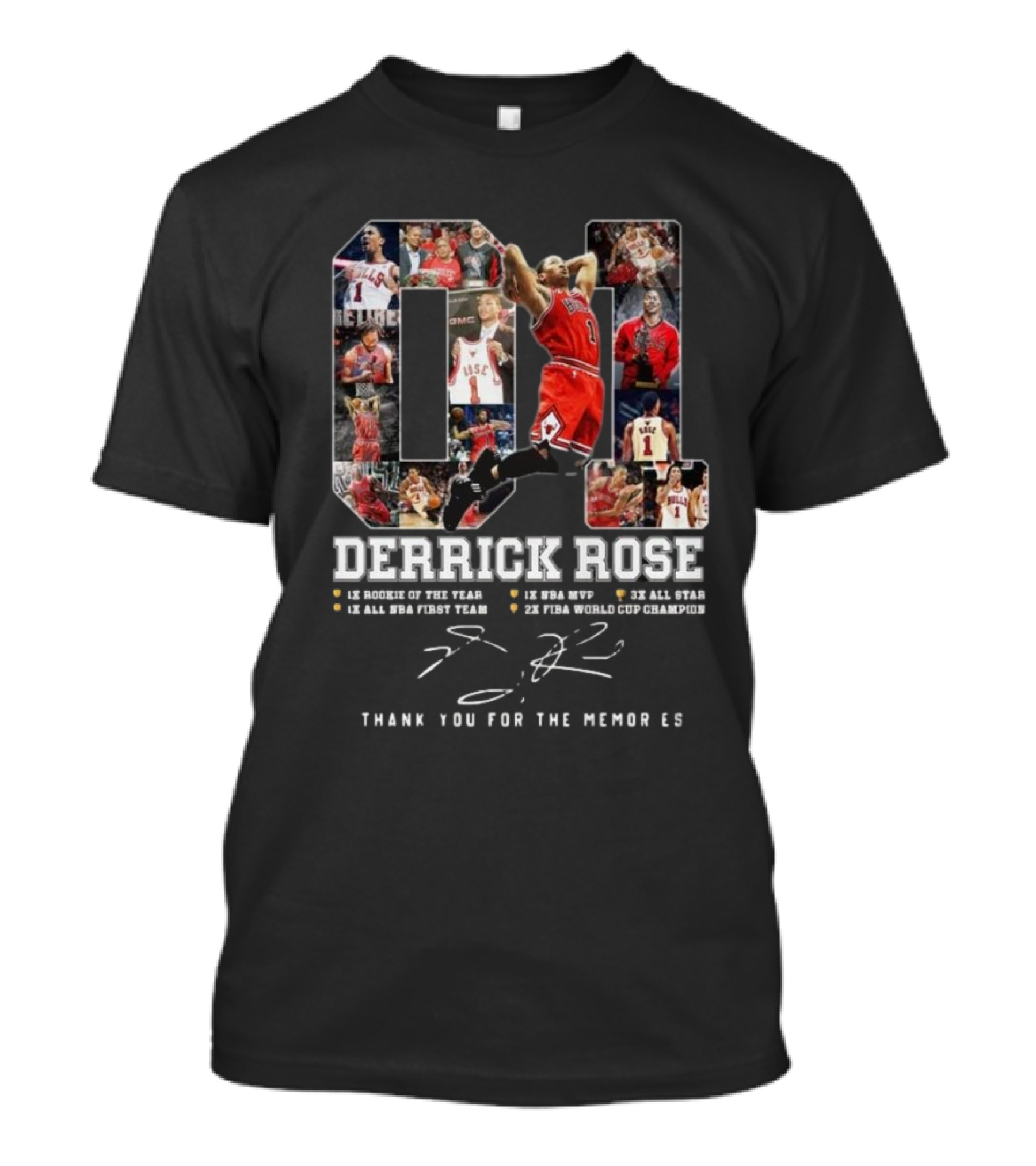 Derrick Rose Thank You For The Memories 1x Rookie Of The Year 1x NBA MVP 3x All Star 1x All NBA First Team 2x FIBA World Cup Champion T-Shirt