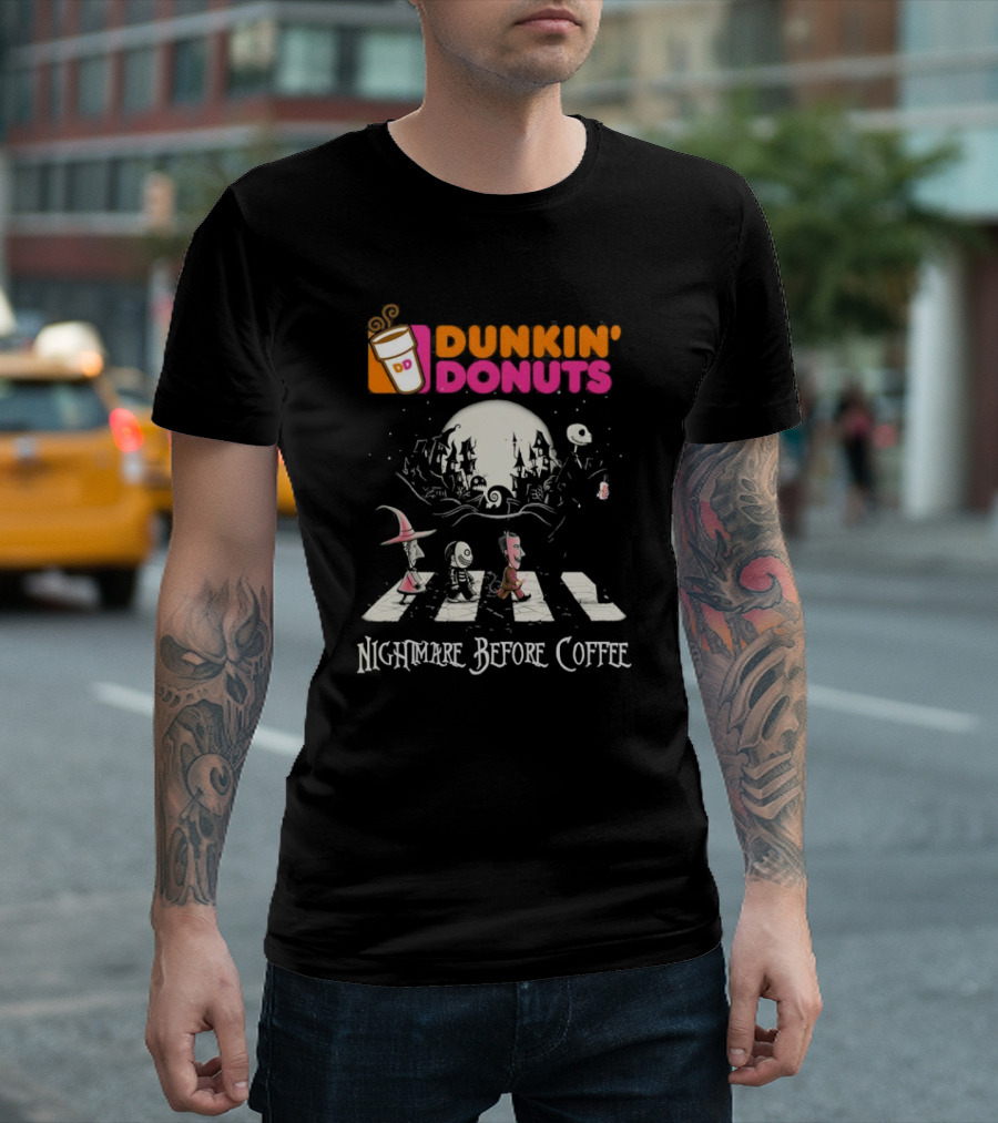 Dunkin Donuts Nightmare Before Coffee Abbey Road Halloween T-Shirt