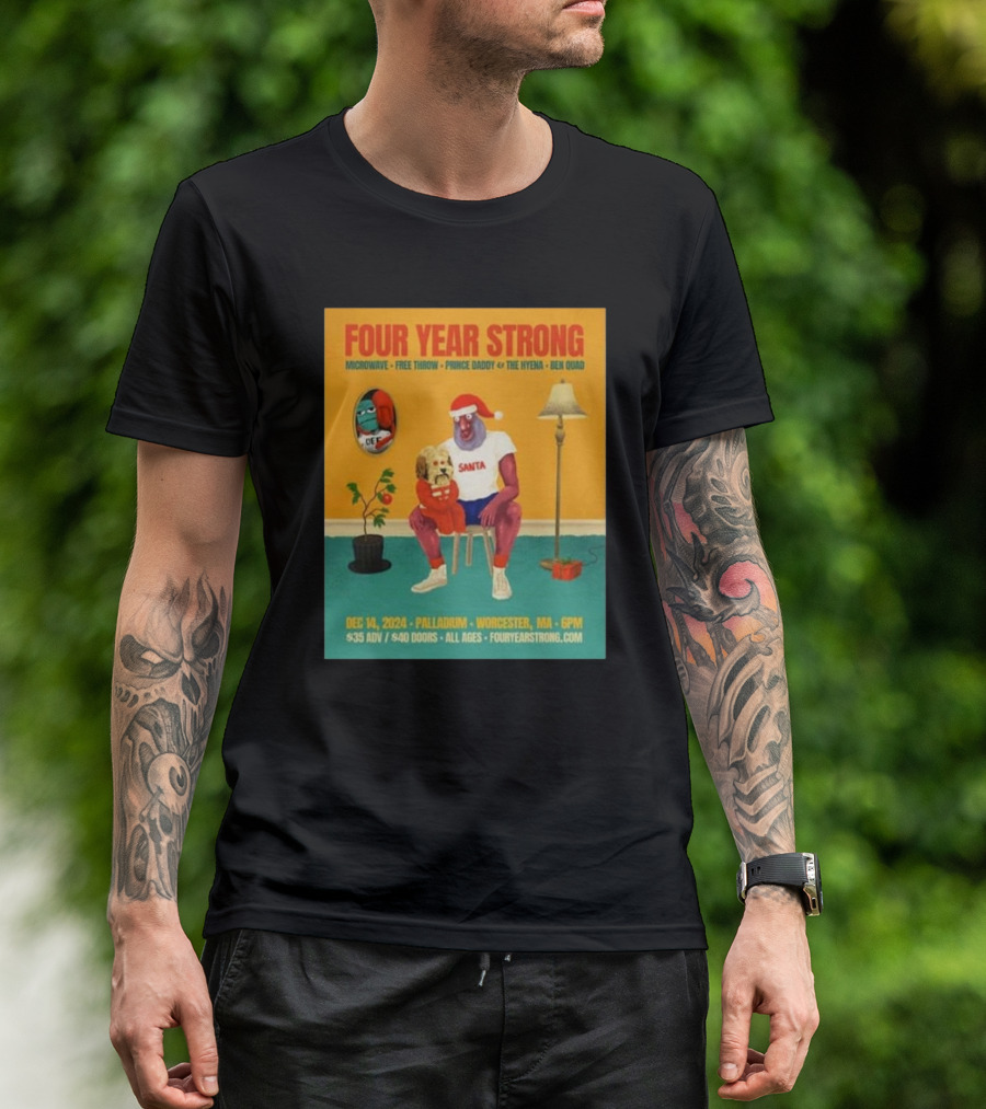Four Year Strong Holiday Show 2024 Palladium Worcester MA December 14 Microwave Free Throw Prince Daddy And The Hyena Ben Quad Santa T-Shirt