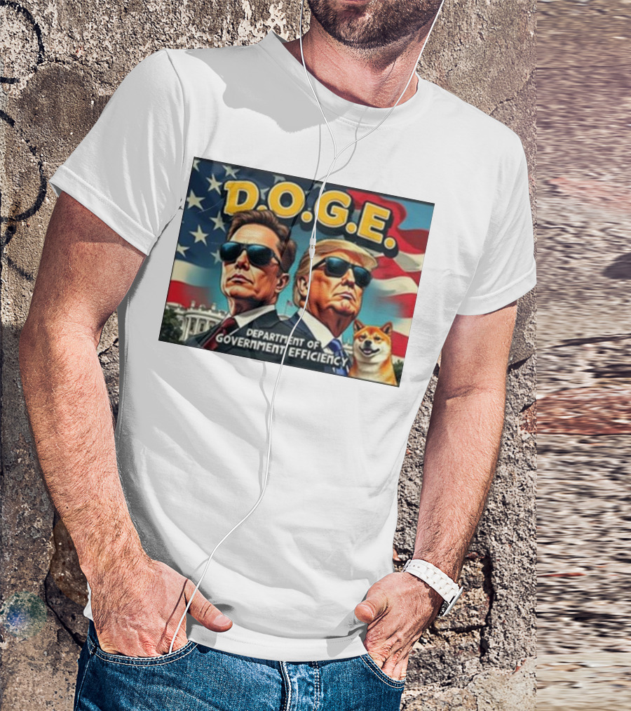Doge Musk Trump D.O.G.E. Department Of Government Efficiency Retro Painting United States Flag T-Shirt