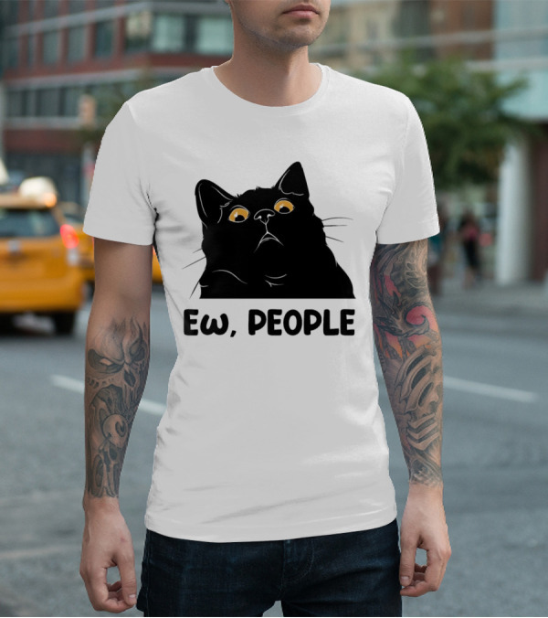 Ew People Cat Black Silhouette With Yellow Eyes T-Shirt