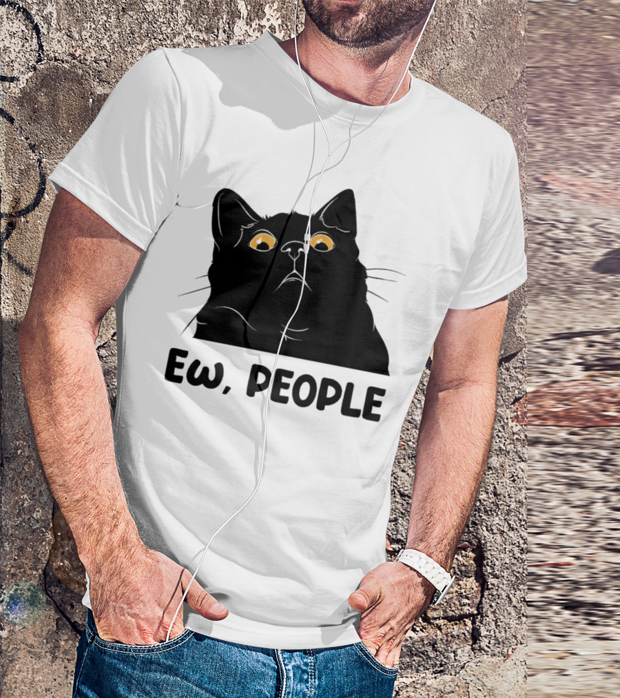 Ew People Cat Black Silhouette With Yellow Eyes T-Shirt
