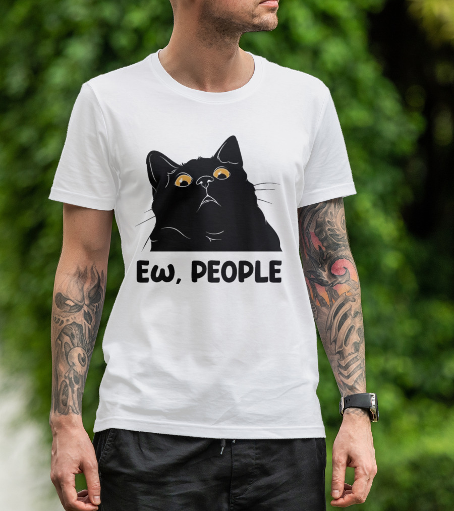Ew People Cat Black Silhouette With Yellow Eyes T-Shirt