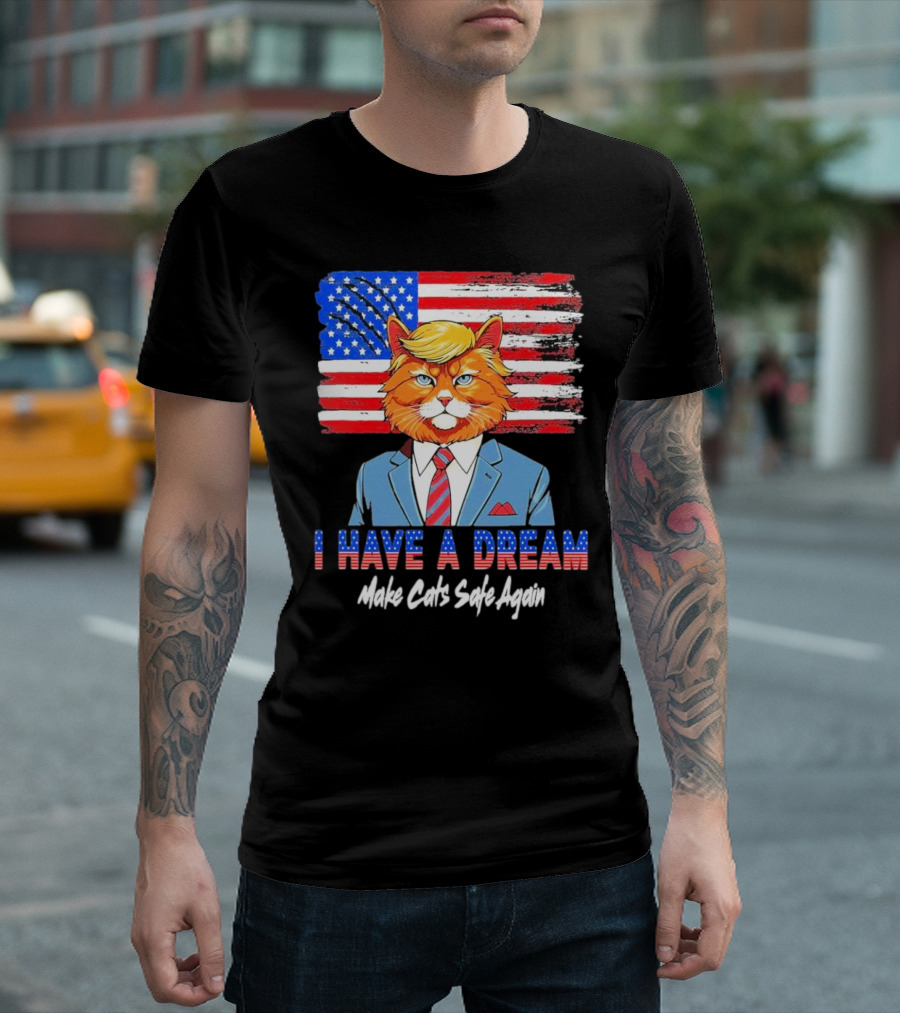 I Have A Dream Make Cats Safe Again Trump Cat 2024 American Flag Suit Tie T-Shirt