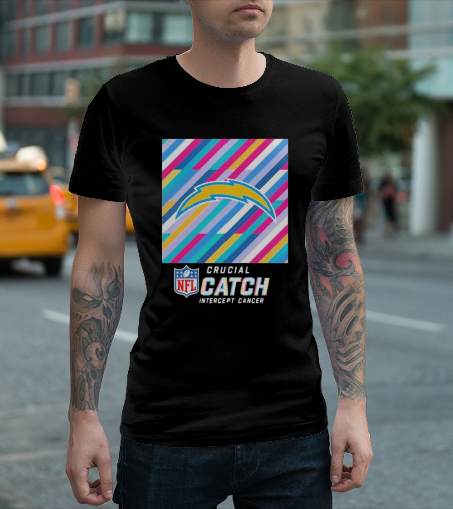 NFL Crucial Catch Intercept Cancer Los Angeles Chargers 2024 Colorful Stripes T-Shirt