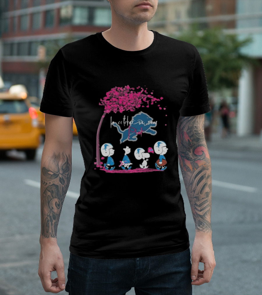 Peanuts Characters Detroit Lions In October We Wear Pink 2024 NFL Collaboration T-Shirt