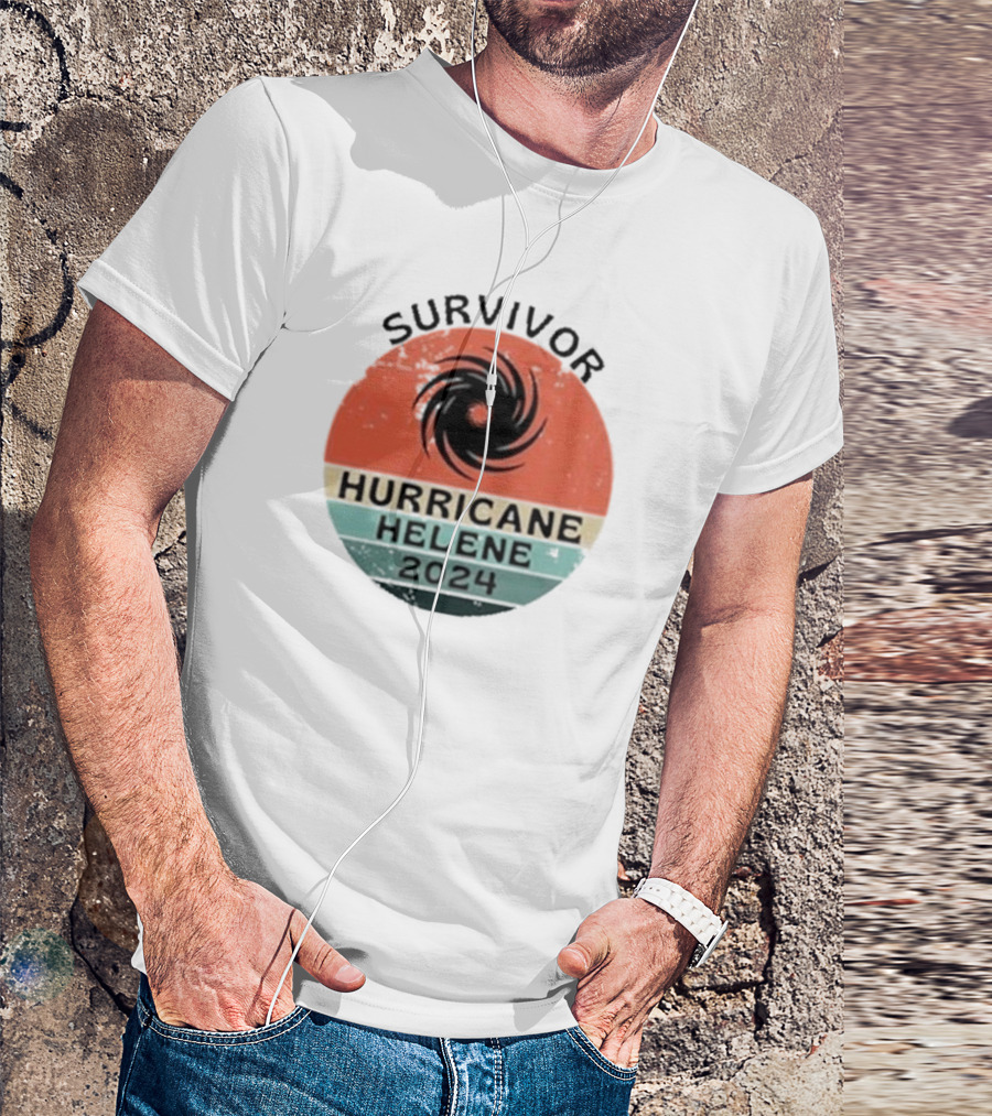 Survivor Hurricane Helene 2024 Vintage Retro Cyclone Badge T-Shirt