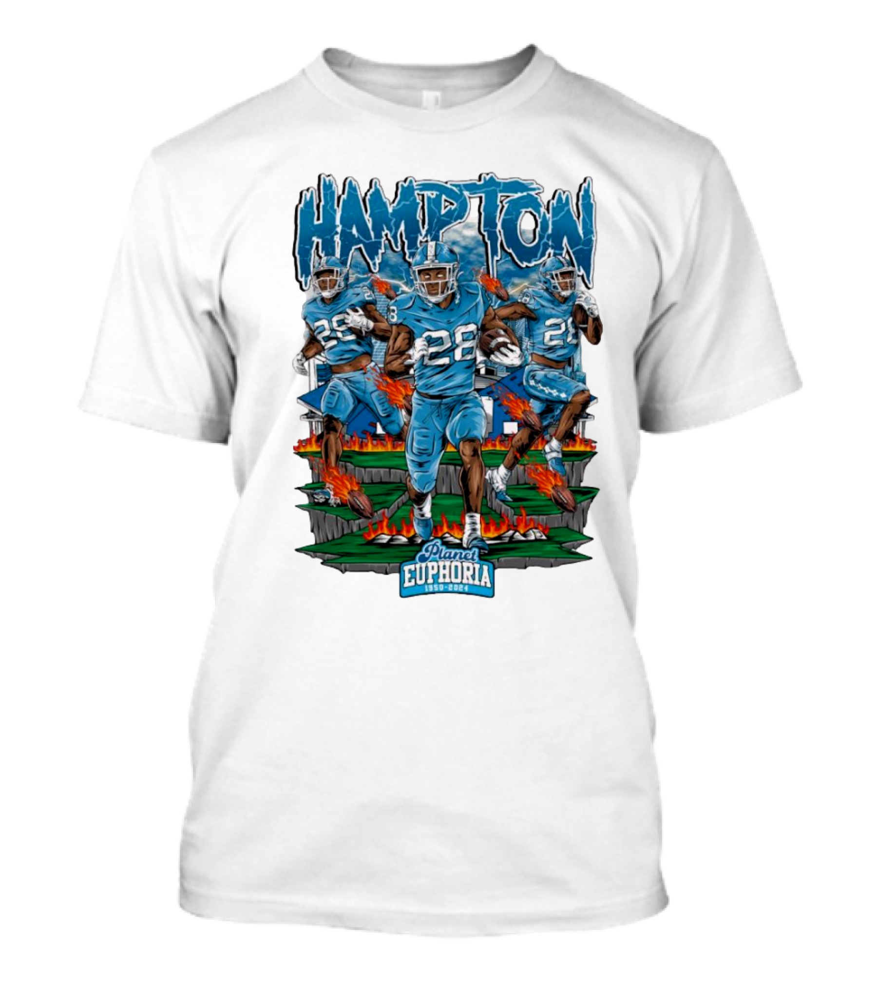 Hampton 28 North Carolina Tar Heels Planet Euphoria Football T-Shirt