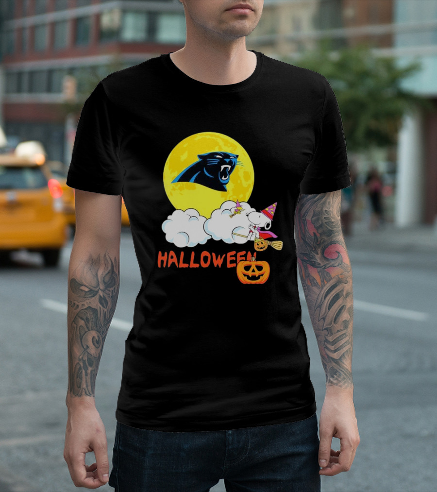 Snoopy Carolina Panthers NFL Halloween 2024 Moon Pumpkin T-Shirt