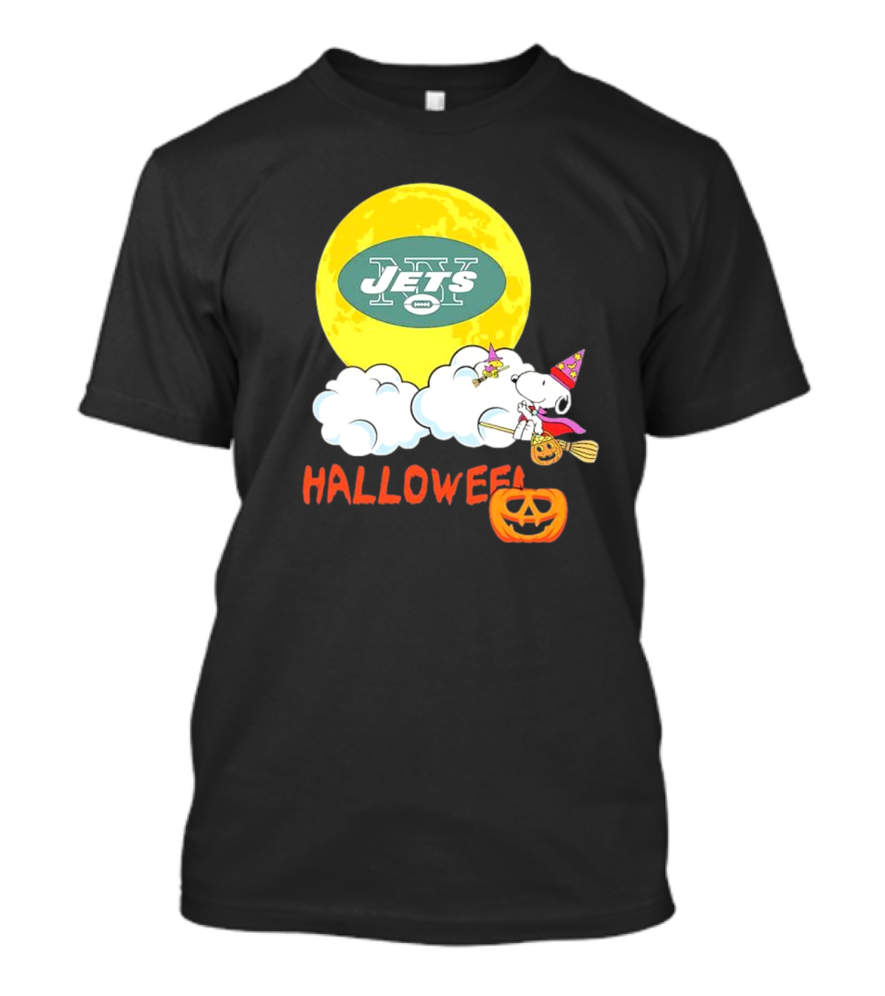 Snoopy Jets NFL Halloween 2024 Moon Pumpkin Clouds T-Shirt