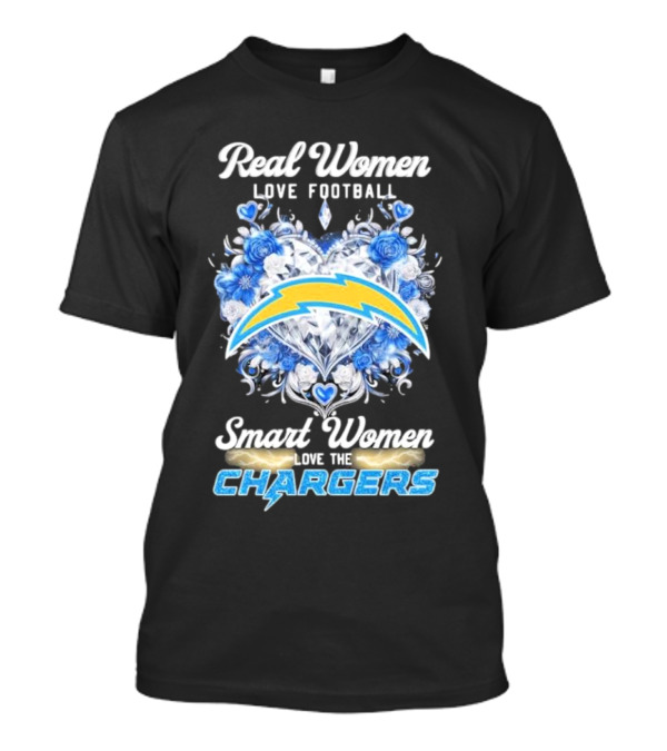 Real Women Love Football Smart Women Love The Chargers X Floral Hearts And Roses T-Shirt