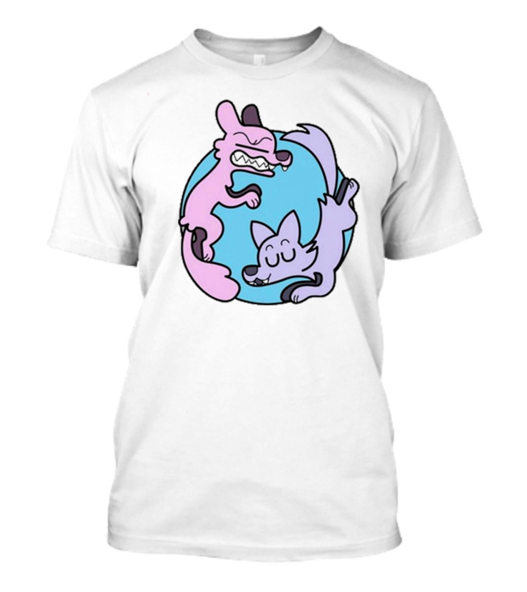 Yin Yang Cartoon Wolves Colorful Art By Ac Stuart T-Shirt