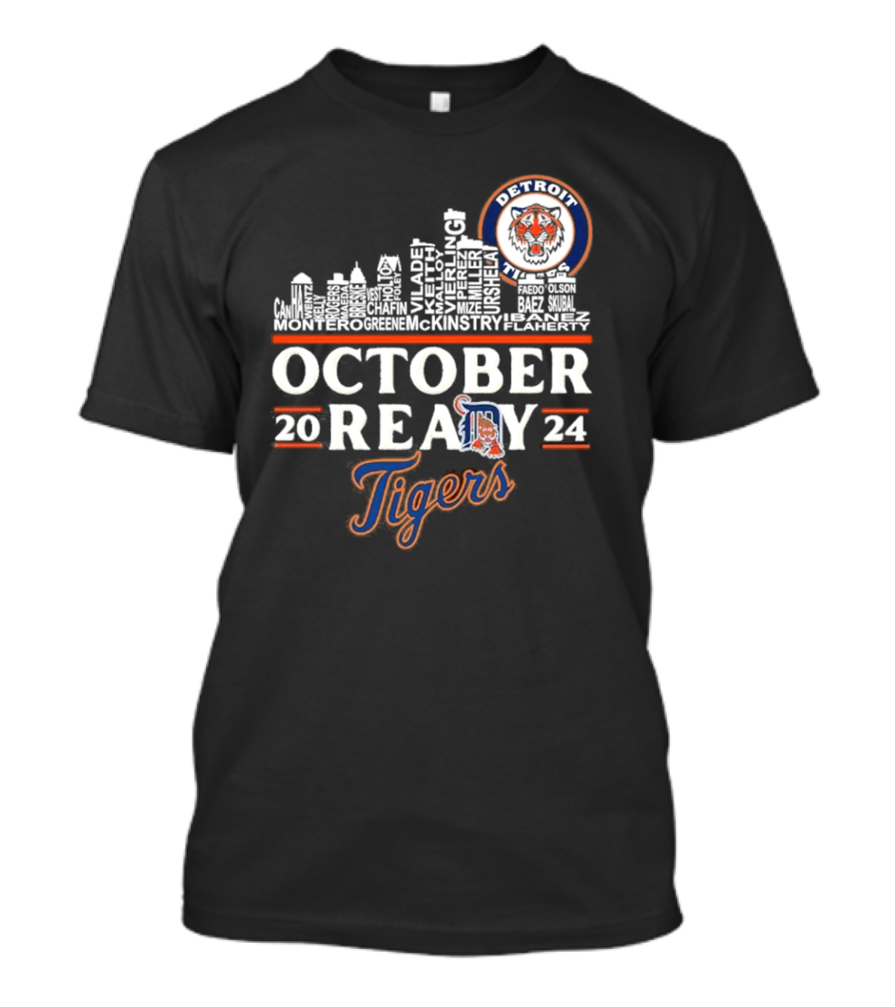 Detroit Tigers Skyline October Ready 2024 Players Names Baseball T-Shirt