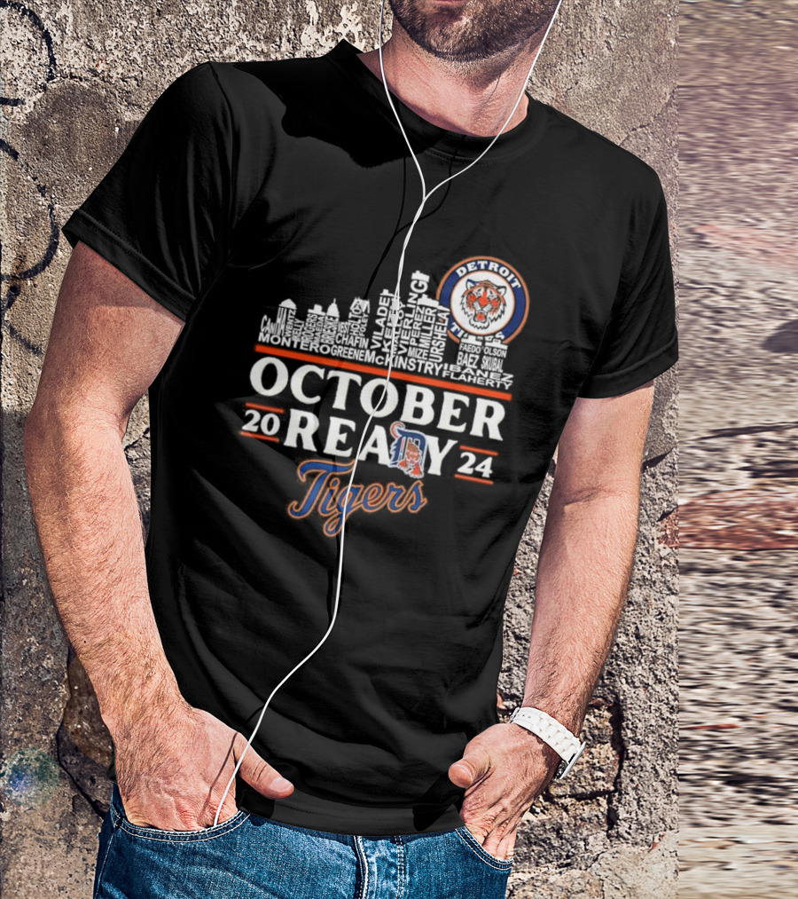 Detroit Tigers Skyline October Ready 2024 Players Names Baseball T-Shirt