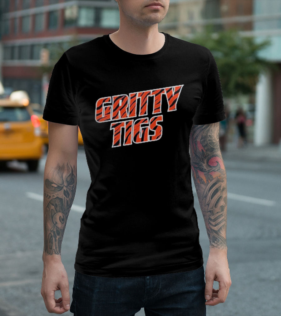 Gritty Tigs Detroit Tigers Baseball Tiger Stripe Text T-Shirt