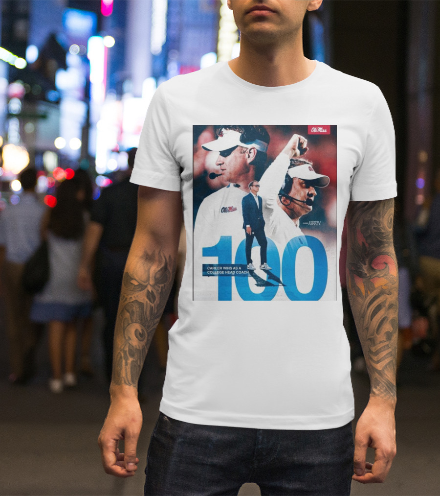 Ole Miss Rebels Lane Kiffin 100 Career Wins College Head Coach T-Shirt