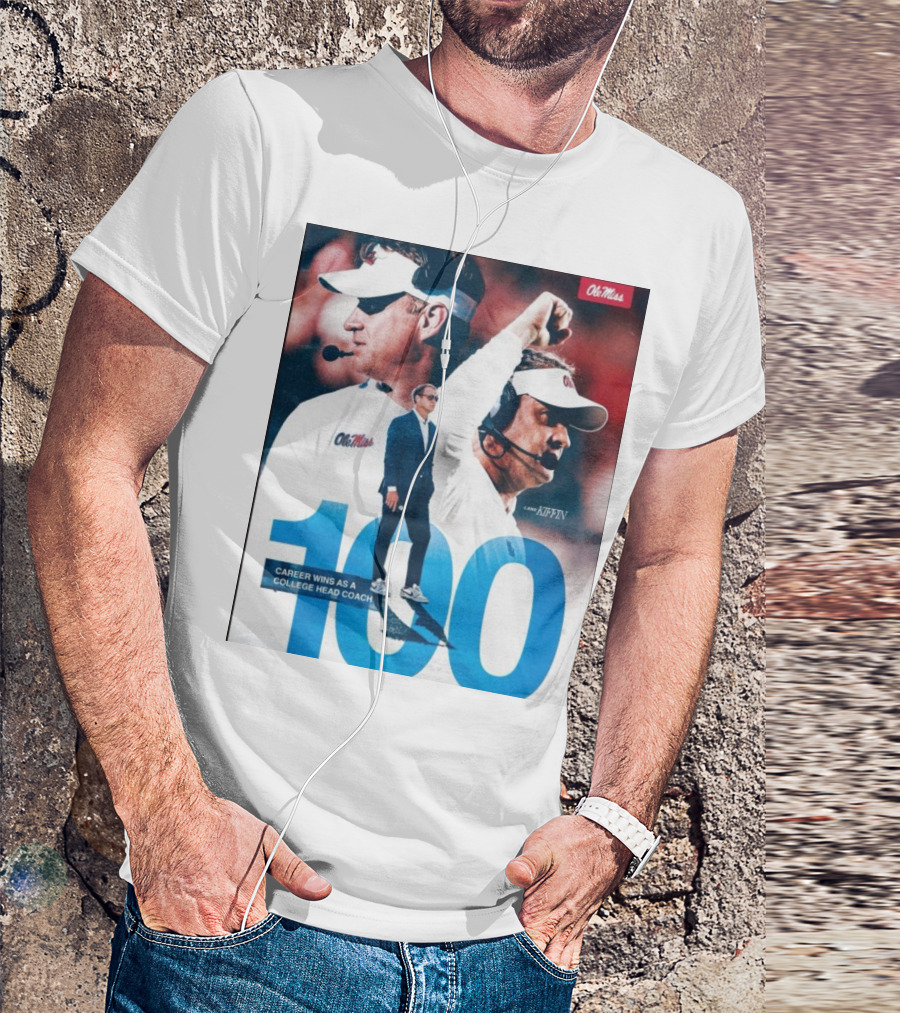 Ole Miss Rebels Lane Kiffin 100 Career Wins College Head Coach T-Shirt