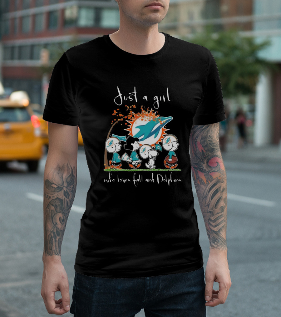 Just A Girl Who Loves Fall And Dolphins Peanuts Characters Miami T-Shirt