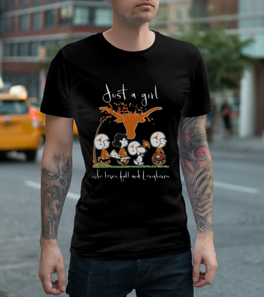 Peanuts Characters Just A Girl Who Loves Fall And Longhorns T-Shirt