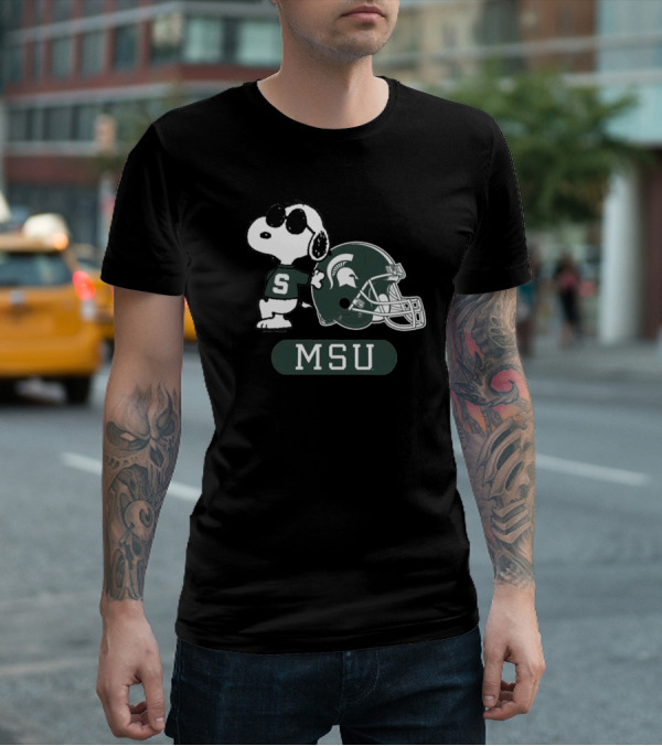 Peanuts Snoopy Joe Cool MSU Michigan State Spartans Football T-Shirt
