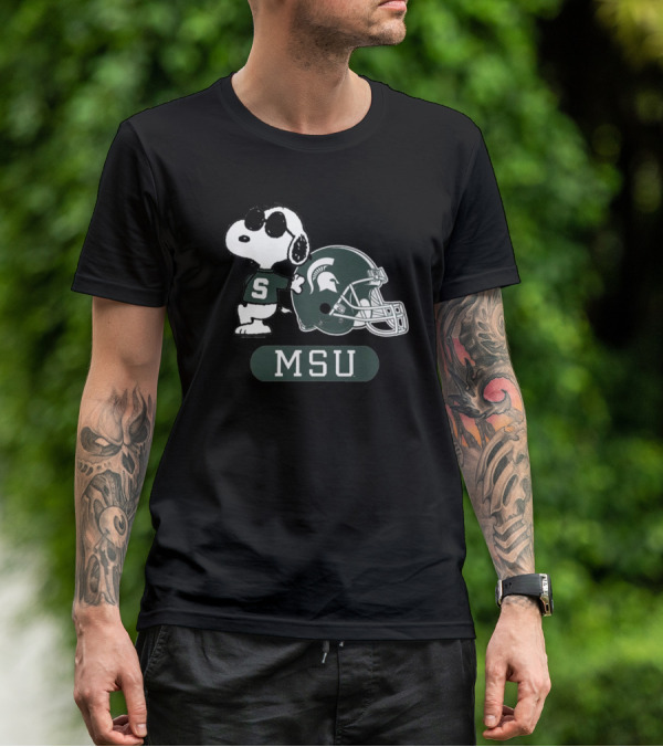 Peanuts Snoopy Joe Cool MSU Michigan State Spartans Football T-Shirt