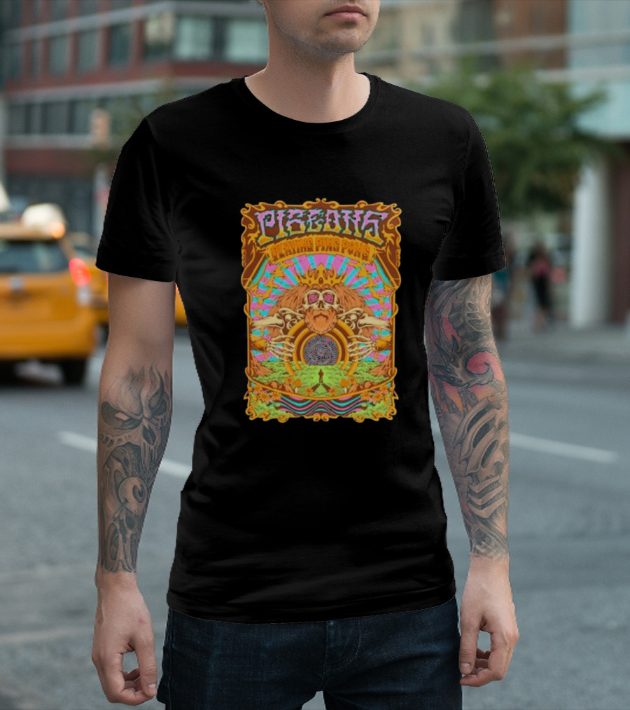 Pigeons Playing Ping Pong Psychedelic Fall Winter 2024 Skull Vibrant Wave T-Shirt